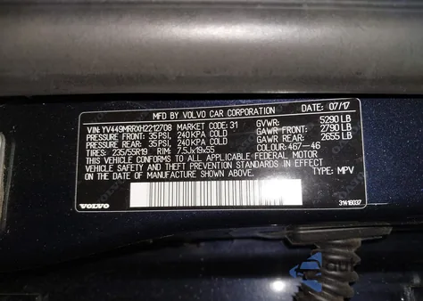 2017 Volvo Xc60 T6 Dynamic z USA, uszkodzony, nr VIN YV449MRRXH2212708